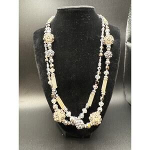 Gunmetal Tone Glam Long Beaded Necklace